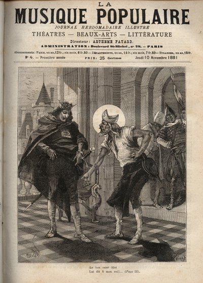 Edustus ranskalaisesta suositusta kappaleesta "King Dagobert", joka edustaa kuningas Dagobert I:tä (noin 600-639) ja Saint Eloi of Noyon (noin 588-660): "The Good Saint Eloi tekijältä Unknown artist