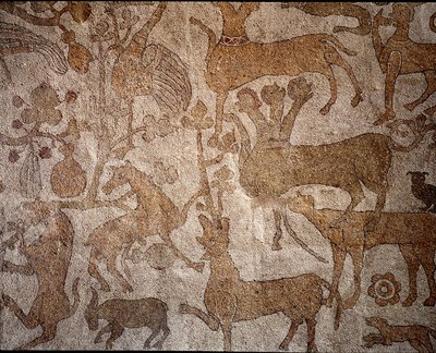 Kuvaus kuvitteellisesta Intian eläimistöstä, joka symboloi Aleksanteri Suuren (356-323 eKr.), Makedonian kuninkaan, Intian valloittamisen aikana tehtyjä hyökkäyksiä. Pantaleonen (tai Pantaleonin) jalkakäytävä tekijältä Unknown artist