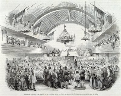 Vuoden 1848 vallankumous: Brotherhood Hall, Rue Martel, presidentti keskeytti istunnon komissaarin sisäänkäynnillä huoneessa tekijältä Unknown artist