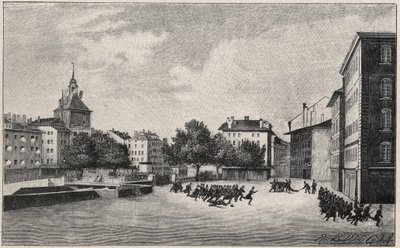 Geneven vallankumous 7. - 8. lokakuuta 1846 (fazyst vallankumous): St Gervaisin puolustaminen 7. lokakuuta 1846 - Näkymä Place de Bel Airille ja Ponts-de-l