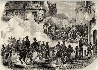 Vallankumoukset 1848 - 1849, Saksa, Frankfurt - Joukot hyökkäsivät barrikadille Frankfurtissa, Saksassa, 18. syyskuuta tekijältä Unknown artist