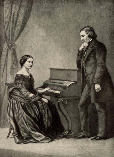 Robert Schumann (1810-1856) vaimonsa kanssa (painokuva) tekijältä Unknown artist