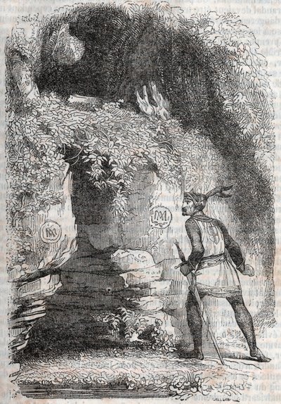 Medorin (Medoro) ja Angeliquen (Angelica) hahmot - kaiverrus vuodelta 1851 Ludovico Ariostosta "" Furious Roland"" (1500-luku), joka tunnetaan nimellä Ariosta - Painos Tressan ja julkaistu tekijältä Unknown artist