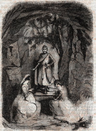 Roland näkee Isabellan luolassa - kaiverrus vuodelta 1851 Ludovico Ariostosta "" Furious Roland"" (Orlando furioso) (1500-luku), joka tunnetaan nimellä Ariosta - Tressanin kreivi käännös italiasta ja kustantaja Gustave Harvard 1851 tekijältä Unknown artist