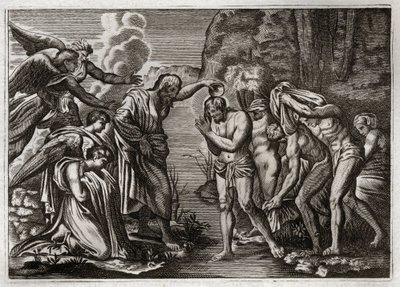 Royaumont Raamattu, Uusi testamentti: Jeesuksen Kristuksen kaste. Pyhä Johannes Kastaja kastaa Jeesusta Jordan-joen vesissä. Kuvitus vuodelta 1811. tekijältä Unknown artist