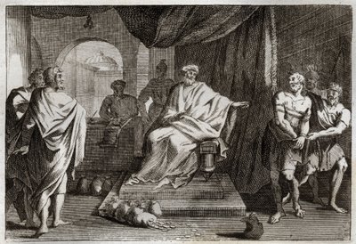 Royaumont Bible, Uusi Testamentti: Vertaus lahjakkuudesta. Isäntä rankaisee yhtä palvelijaansa, joka piilotti hänelle antamansa rahat. Kuvitus vuodelta 1811. tekijältä Unknown artist