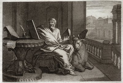 Royaumont Bible, Uusi testamentti: Evankelista Pyhä Luukas härän kanssa. Kuvitus vuodelta 1811. tekijältä Unknown artist