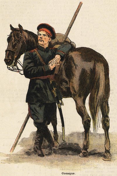 Venäjän kasakka-asu. 1800-luvun kaiverrus. Bianchetti kokoelma. tekijältä Unknown artist
