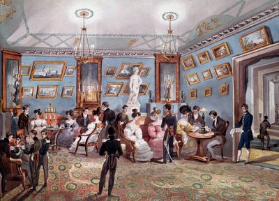 Venäläinen yhteiskunta: sosiaaliset messut Pietarissa. Litografia noin 1830. Pietari, Eremitaasin kirjasto tekijältä Unknown artist