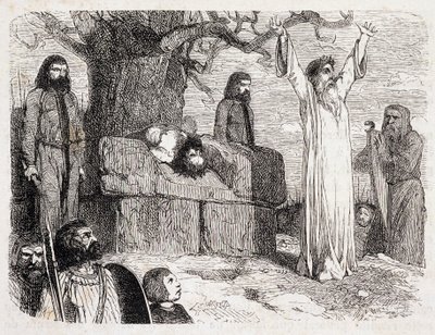 Human Sacrifice by Druids - Pitre-Chevalierin (Pitre Chevalier) "Ancient and Modern Bretagne" -julkaisussa, toimittanut W. Coquebert tekijältä Unknown artist
