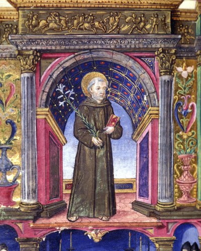 Pyhä Antonius Padovalainen (san antonio di padova). 1500-luvun käsikirjoitus. Braidensen kansalliskirjasto. Milano tekijältä Unknown artist