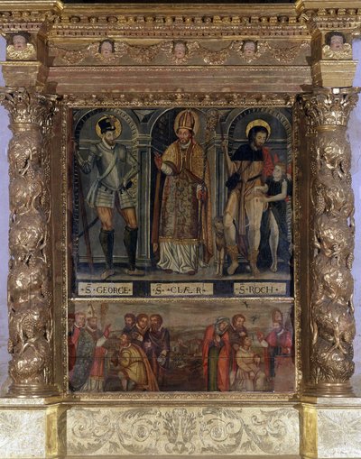 Saint Clair tai Saint Roch alttari: St Roch ja Ruton nappula ja Pyhä Yrjö Henrik III:n tavalla - Rognesin taivaaseenastumisen kirkko tekijältä Unknown artist