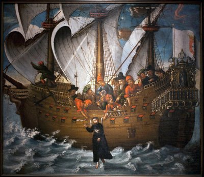 Saint Francois Xavier (1506-1552), ihmeteos Japanissa noin 1549 - Anonyymi maalaus, öljy kankaalle, 1600-luvun puoliväli (Nimetön maalaus 1600-luvun puolivälistä, jossa näkyy ihme, jonka St Francisco Xavin olisi pitänyt tehdä tekijältä Unknown artist