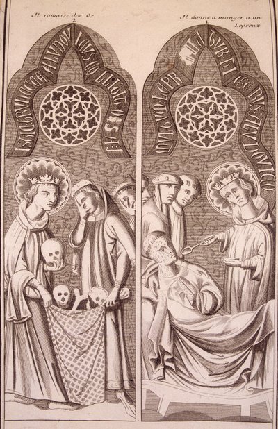 Saint Louis poimii luita ja antaa spitaalisille ruokaa tekijältä Unknown artist