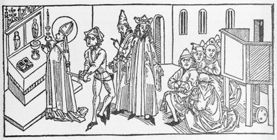 Pyhä Matteus. Kaiverrus Jacobuksen (James) Voraginen (1228-1298) teoksesta "Pyhien elämä - kesäosa" (Pyhän kirja). Lyypekki 1488. tekijältä Unknown artist