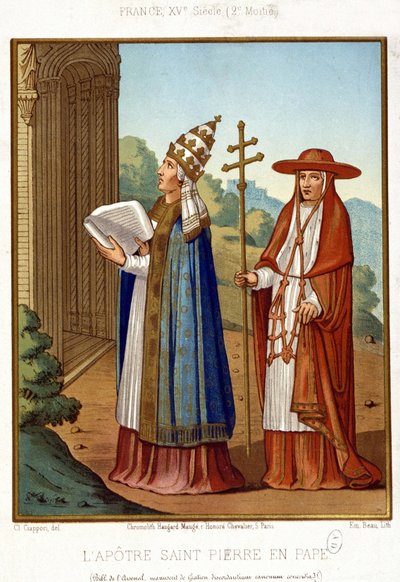 Pyhä Pietari paavissa kardinaalin seurassa, 1400-luvun toinen puoli. tekijältä Unknown artist