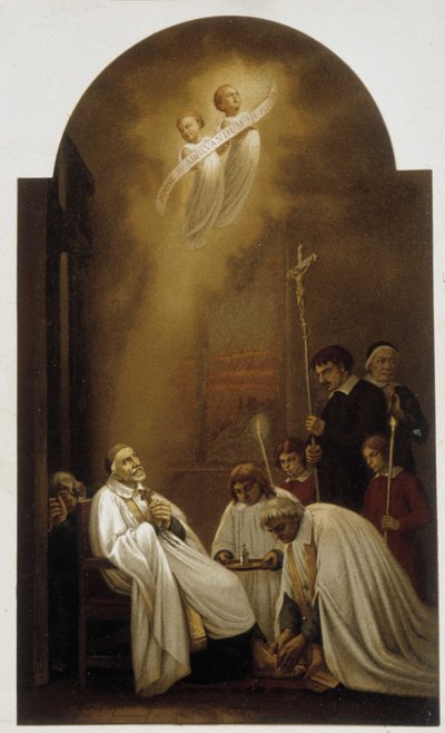 Saint Vincent de Paul hurmiossa enkelien kanssa - 1800-luvun maalauksesta. tekijältä Unknown artist
