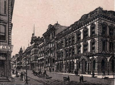 San Francisco, Yhdysvallat: Näkymä Pine Streetille. kirjassa "" Maailma havainnollistaa 168 näkymää"" Päiväämätön (1800-luvun loppu) tekijältä Unknown artist