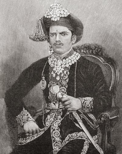 Sayajirao Gaekwad III, 17-vuotias, Barodan osavaltion maharadza, Intia (kaiverrus). tekijältä Unknown artist