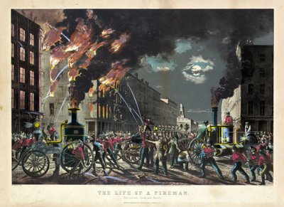 Kohtaus amerikkalaisten palomiesten arjesta tekijältä Unknown artist