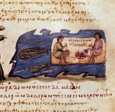 Yökalastuskohtaus Pienoiskuva Syyrian Oppianin (Oppian tai Oppianuksen) metsästyksestä (3. vuosisadalla JC:n jälkeen) omistettu Caracallalle - 1000-luku - Venetsia, Biblioteca Marciana tekijältä Unknown artist