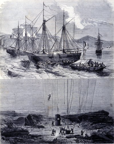 Etsi espanjalaisten galleonien hylkyjä Vigon lahdella vuonna 1702. 1800-luku tekijältä Unknown artist