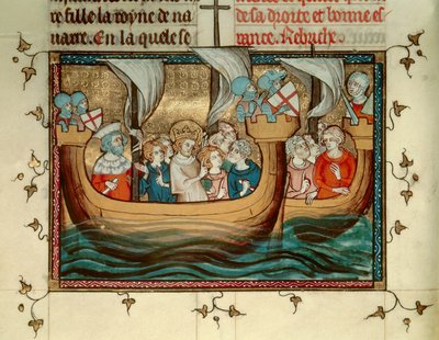 Seitsemäs ristiretki: Ranskan kuningas Saint Louis (tai Ludvig IX) (1214-1270) saapuu Nikosiaan Kyprokselle noin 1245. Miniatyyri. B.N. Pariisi tekijältä Unknown artist