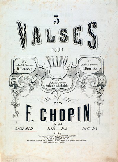 Nuotit 3 valssille pianolle op. 64, kirjoittanut Frederic Chopin (etuosa) tekijältä Unknown artist