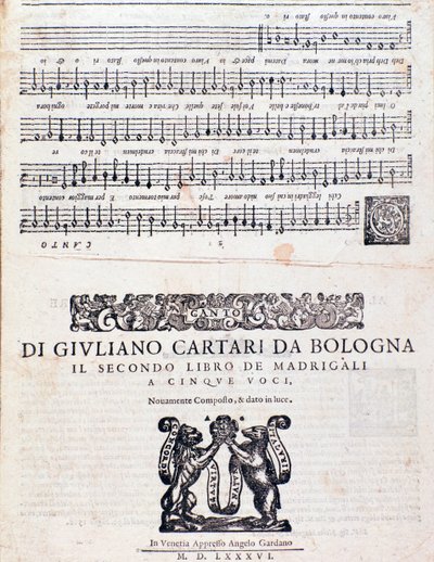 Madrigalien nuottisivu (2. kirja), Giuliano Cartar Bolognasta tekijältä Unknown artist