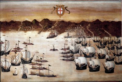 Laivat Genesin satamassa (1500-luvun maalaus) tekijältä Unknown artist
