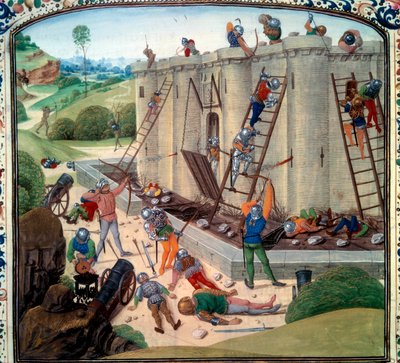 Brestin piiritys (1386 jKr.). Miniatyyri Jean Froissartin "" Chronicles" -sarjassa (Folio 116v) tekijältä Unknown artist