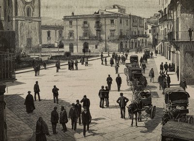 Monrealen aukio ja kaupungintalo, Fasci Sicilianin kapina, Italia, kaiverrus E Interguglielmin valokuvasta, L