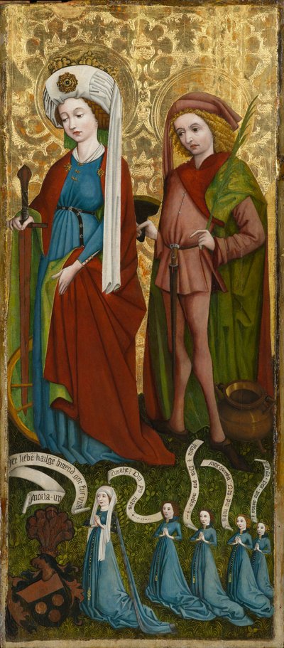 Pyhä Katariina ja Pyhä Vitus, Anna von Freiberg ja hänen tyttärensä, noin 1450 (tempera ja öljy paneelissa) tekijältä Unknown artist