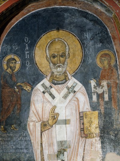Pyhä Nikolaus Myran fresko (1100-luku), Ayios Nikolaos tis Steyisin kirkko (1000-luku) (Unescon maailmanperintöluettelo, 2001), Troodos-vuoret, Kypros tekijältä Unknown artist