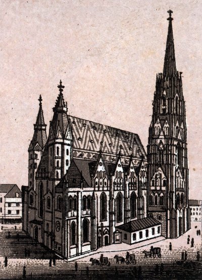 Pyhän Tapanin katedraali (St. Stephen tai Stephansdom tai St. Stephane tai St. Stephan Kirche) Wienissä Itävallassa (Wien) teoksessa "Maailma havainnollistaa 168 näkymää" Päiväämätön (1800-luvun loppu) tekijältä Unknown artist