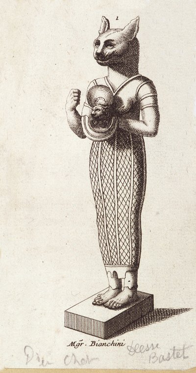 Tanssin jumalattaren patsas, Cat-head Bastet (muinainen Egypti). jumalatar muinaisessa egyptiläisessä uskonnossa, tekijältä Unknown artist