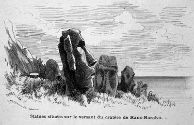 Patsaat sijaitsevat pääsiäissaarella (Rapa Nui), Polynesiassa. tekijältä Unknown artist