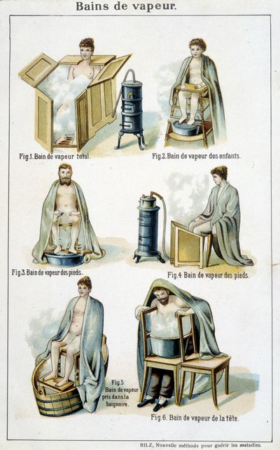 Höyrysaunat - "" Bilz, Natural Medicination" -osassa, 1800-luvun lopulla tekijältä Unknown artist