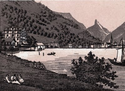 Sveitsi: näkymä Fluelenin kaupunkiin. kirjassa "" Maailma havainnollistaa 168 näkymää"" Päiväämätön (1800-luvun loppu) tekijältä Unknown artist