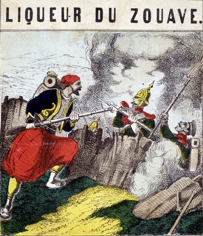 Tag "" Liqueur du Zouave"": Zouave taistelee vihollisia vastaan. sd. 1800-luvulla tekijältä Unknown artist