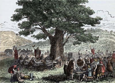 Teutonit nauttivat lomasta - kaiverrus 1800-luvun lopusta tekijältä Unknown artist