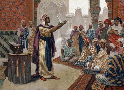 Arabialkemisti Geber (Jâbir ibn Hayyan) (v721-v815), einching kemia. Barcelona 1881 tekijältä Unknown artist
