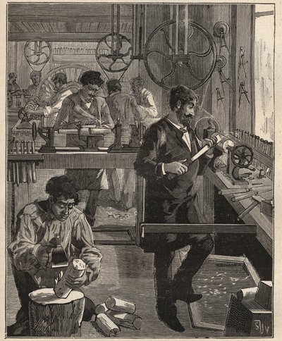 The Art of Tour: Turner Workshop puusta. Kaiverrus vuodelta 1885 kirjassa "Les arts et metiers illustres", kirjoittanut Adolphe BITARD. tekijältä Unknown artist