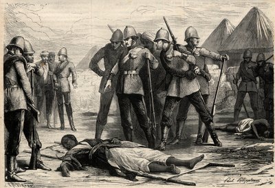 Etiopian keisari (negus) Theodoros II (Tewodros) kuoli 13. huhtikuuta 1868 sen jälkeen, kun englantilaiset valtasivat Magdalan, jonne negusit olivat vetäytyneet. Kaiverrus "" L