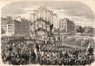 Fetes Pariisissa, Italian armeijan tulo Pariisiin, Riemukaari Place de la Bastillessa, edustaa Milanon katedraalin eturintamaa - Joukkojen paluu Risorgimenton jälkeen, Pariisi tekijältä Unknown artist