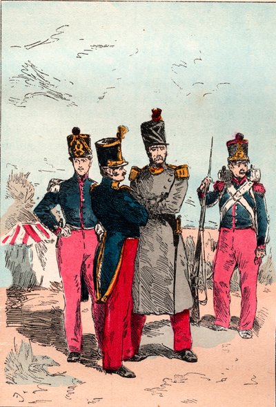 Ranskan armeija Louis Philippen hallituskaudella 1830-1848 - Linja - Kaiverrus vuodelta 1882 kirjassa "Histoire de dix ans: 1830-1840" Louis-Blanc (1811-1882) tekijältä Unknown artist
