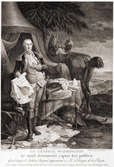Kenraali Washington (1732 - 1799), kaiverrettu Marquis de la Fayettelle kuuluvan alkuperäisen maalauksen mukaan. tekijältä Unknown artist