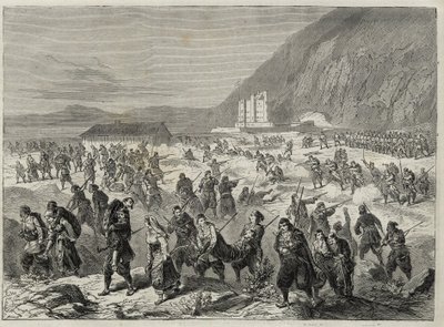 Dalmatian kapina (Bocche di Cattaro) - Itävallan hallituksen määräämä kapina asevelvollisuutta vastaan - DALMATIA TAPAHTUMAT. KIINNOITUKSET VALTION TRINITAN LINNUKSEEN LÄHELLÄ CATAROA (Bouches of Kotor) - Kotorin lahti - 1869 - tekijältä Unknown artist
