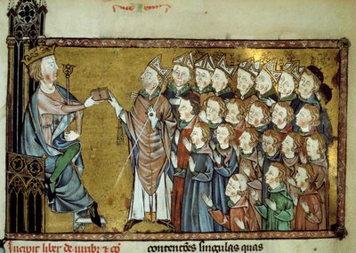 Ranskan kuningas Ludvig X the Hutin (1289-1316) luovutti peruskirjan normanneille 19.3.1315, mikä tarkoitti suurempaa itsenäisyyttä ja vähemmän veroja Normandian herttuakunnalle. Miniatyyri 1300-luvun käsikirjoituksesta tekijältä Unknown artist