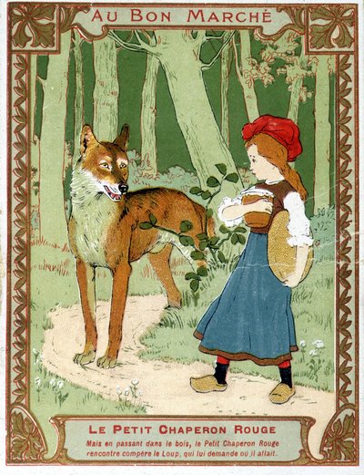 Punahilkka kohtaa suden - Bon Marché -mainosmerkin tekijältä Unknown artist